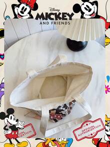 Disney 1個迪士尼官方授權米奇與好友印花帆布托特包，女款大容量肩背包，輕便可重複使用購物袋，適合學生、青少年、卡通迷，適用於日常通勤、超市購物、接送孩子、海邊旅行、節日聚會、開學季 - 彩色 - 查看 6