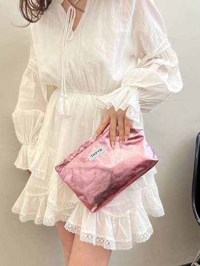 Large Capacity Makeup Bag, Flashy Niche Design Skincare & Lipstick Storage Pouch, Fashion Pencil Case, Portable Toiletry Bag, Clutch Bag, Valentine's Day/Holiday Gift For Wife/Girlfriend