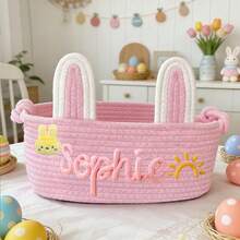 定制手工椭圆形收纳篮,兔耳朵礼品篮/装饰篮,家居装饰,礼品包装篮,复活节礼物,送给家人,衣橱收纳整理篮 - 彩色 - 查看 32