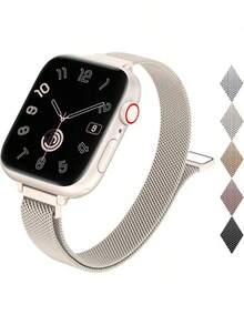 金色细款米兰尼斯表带，兼容40mm、41mm、38mm、42mm、44mm、45mm、49mm、46mm表盘尺寸的 Series 10、9、8、7、6、5、4、3、2、1、Ultra和SE，不锈钢磁性网状表带，女士款 - 42/44/45/49mm(s10)46mm - 查看 1