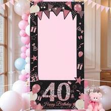 生日横幅，黑粉亮片，气球摄影背景，发光派对，生日派对横幅，相框，人脸拍照道具，自拍背景，人脸轮廓，拍照道具装饰 - 玫瑰金 - 查看 4