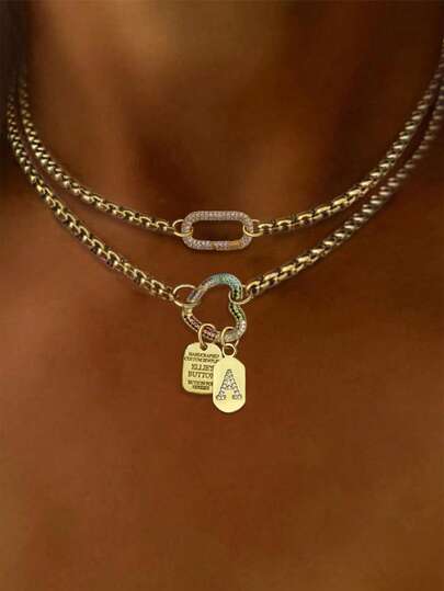 STYLEVER 1pc Gold Letter Necklace, Colorful Diamond Heart Clasp Chain, Stainless Steel Chain. Suitable For Work, Daily Use, Party, Banquet, Ball Decoration. Unique Luxury Women's Bracelet.