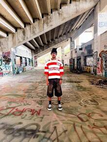 2026 Loose Red And White Spliced Polo Short Sleeved Top Versatile Summer Street Shooting Casual Top - Red and White - View 3