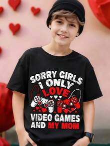 Áo thun nam kiểu dáng thường ngày, in chữ và hình máy chơi game, cổ tròn, tay ngắn, thích hợp cho mùa xuân/hè. - màu đen - Xem 5