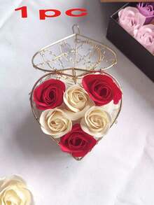 1pc Heart-Shaped Box With Artificial Rose Flowers, Wedding/Housewarming/Birthday Gift - Multicolor - View 9