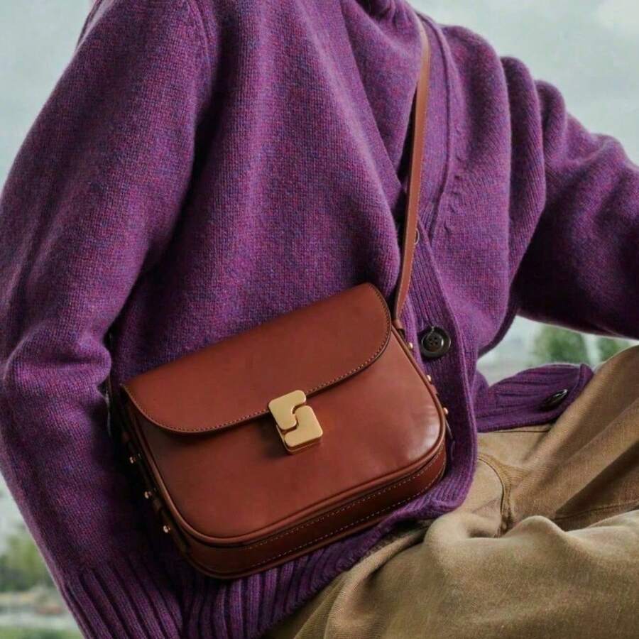 SR French Niche Design Women's Bag, Small Square Shoulder Bag Made Of High-Quality Cowhide Leather, Stylish And Elegant Accessory, Perfect For Everyday Use And Special Occasions. - màu nâu - Xem 1