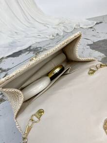 New Spring/Summer Women's Straw Bag With Skull Decor, Beach Clutch, Essential For Vacation, Suitable For Daily, Party, Wedding, Lightweight, Vintage Charm, Best Gift For Women - Apricot - View 12