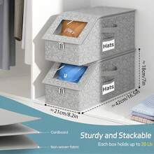 1 Piece Super Large Capacity Baseball Cap Storage Rack - A Large Capacity Stackable Cap Storage Container With A Transparent Window, Foldable Cap Storage Box, Which Can Accommodate 12-24 Caps, Suitable For Closet Or Travel Wardrobe - Grey - View 2
