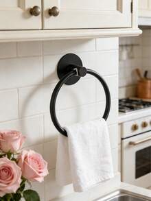 1pc No Drill Hole Wall Mounted Round Towel Ring With Holder, Stainless Steel Towel Rack And Clothes Storage Rack, Suitable For Kitchen, Bathroom, Living Room Storage And Decoration