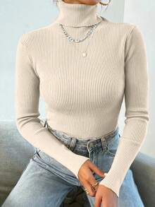 Women's Long Sleeve Knitted Blouse, Winter Sweater,  Fashion! - 米色 - 查看 1