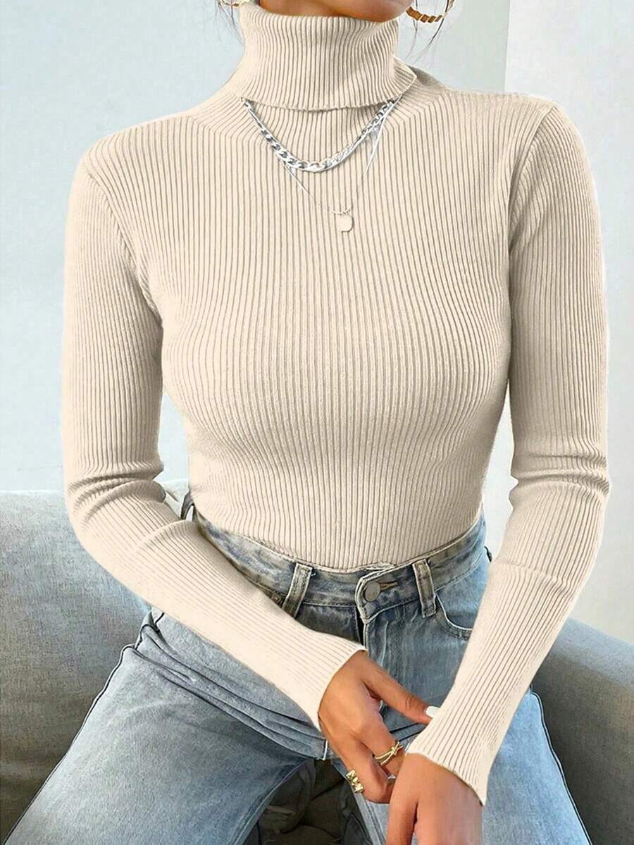 Women's Long Sleeve Knitted Blouse, Winter Sweater,  Fashion! - 米色 - 查看 1