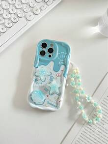 Cartoon Starfish Handmade Decor Accessories, Beige Color Painted Cream Wavy Pattern Protective Case With Chain, Compatible With Iphone 17/17 Pro/17 Pro Max, 16/16 Pro Max, 15, 14, XR/7/8, 15 Pro Max, 13, 14, 11 Soft Protective Case, Anti-Drop Creative Phone Case,International Version, Not The Domestic Version - Multicolor - View 2