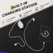 10 cajones de Tela, Soporte de TV con Centro de Entretenimiento con Toma de Corriente y luz LED para TV de 45 a 55 Pulgadas, cómoda con Tapa de Madera y estantes Abiertos para recámara, Sala de Estar - Gris Oscuro - Ver 7