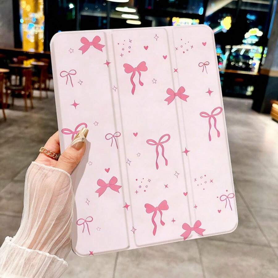 DECOPHONE 可爱卡通粉色蝴蝶结、星星、爱心双面亚克力透明水晶保护壳，适用于第7、8（10.2英寸）和第10代iPad。内置笔槽，支持睡眠/唤醒功能，多种折叠支架方式。是万圣节和新年的理想礼物。 - 彩色 - 查看 1