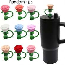 1个/9个随机硅胶玫瑰花吸管套，防尘吸管帽，杯子配件，卡通花吸管套 - 彩色 - 查看 10