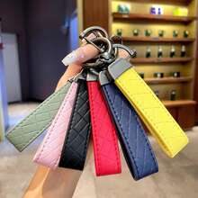 1pc Multiple Colors PU Leather Car Keychain Key Chain Pure Color Buckle Car Keyring Accessories Key Lanyard Gift - A - View 1
