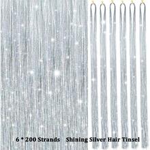 6件/套 1200片银色闪光发丝接发，耐热闪亮发饰发辫发夹，女士适用（银色） - 銀色 - 查看 3