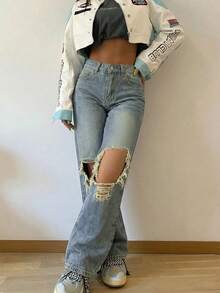 Women's Vintage Loose Stacked Straight Leg Jeans - Navy Blue - View 2