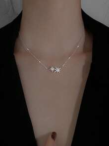 1pc Elegant Women's S925 Sterling Silver Necklace, Minimalist Six-Pointed Star Design, Unique Indie Style, Suitable As Party Or Birthday Gift - #1 - View 6