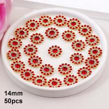 50 piezas/paquete, 8mm, 10mm, 12mm, 14mm, modelos mixtos, brillantes cristales de rhinestones con diseño de flor, base dorada, cristales de rhinestones brillantes adhesivos planos DIY para coser - multicolor - Ver 97