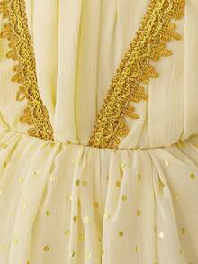 女婴圆领波点雪纺可爱生日派对连衣裙，适合婚礼花童、家庭聚会、假日郊游等场合，不含头饰 - 香檳色 - 查看 7