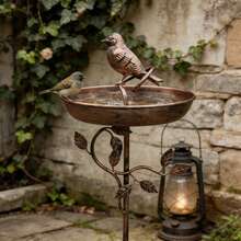 复古铁艺3D鸟形鸟浴盆，鸟浴碗 | 斋月/开斋节/新年装饰，庭院喂鸟器，馈赠亲友，花园高脚架装饰 - 彩色 - 查看 4
