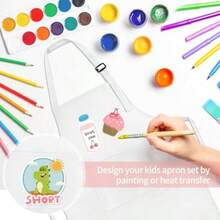 Chef Hat And Apron Set Adjustable 's Painting Apron And Chef Hat With 2 Pocket For Cooking Painting - White - View 4