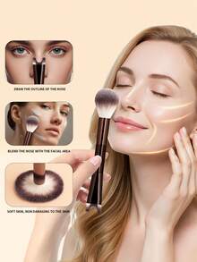 1支双头化妆刷 - 散粉刷和鼻部轮廓刷，美妆工具 - 彩色 - 查看 2