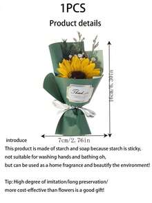 1件装香皂花束，包含玫瑰、向日葵、雏菊等多种花材，香皂花束礼品配件，适合作为情人节、母亲节、婚礼、周年纪念日、节日礼物或情人节礼物。 - 彩色 - 查看 2