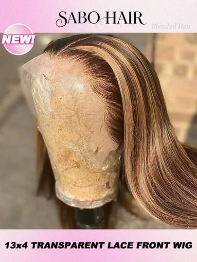 200% 密度直发蕾丝前假发，蜂蜜金挑染，13*4 耳到耳巴西原生人发前额假发，高清透明预拔毛自然发际线，5*5 无胶预剪假发，#4/27 假发，融合自然发丝，适合女性日常佩戴，优雅百搭。