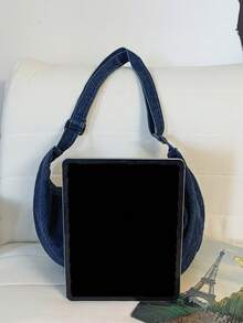 1pc Peach Tree Crescent Shoulder Bag, Fashionable Minimalist Solid Color, Large Capacity, Adjustable Strap, Multi-Pocket, Vintage, Casual, Lightweight, Water-Washed Wrinkle Nylon Crossbody Bag