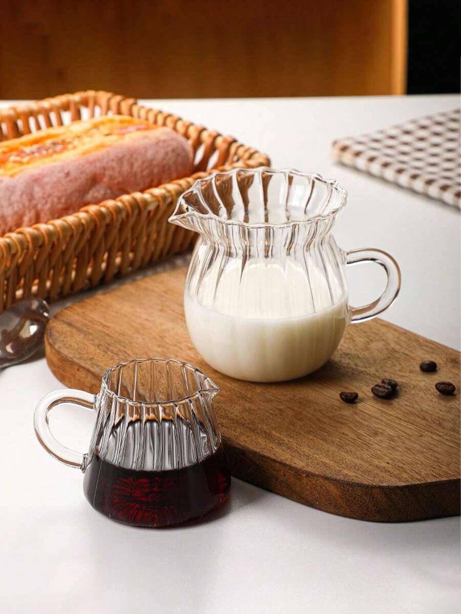 1pc Mini Creative Handmade Striped Glass Creamer/Milk Jug, Heat-Resistant Glass Coffee Milk Cup, Sauce Cup, Microwave - Transparent - View 1