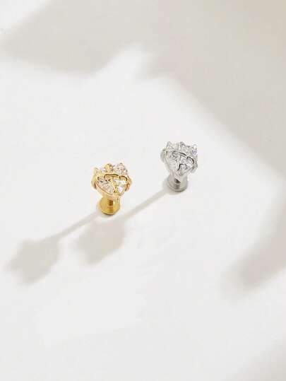 1 st. moderiktiga och söta punkiga örhängen i rostfritt stål med djävulshjärta och diamanter, lämpliga för kvinnors vardagsbruk