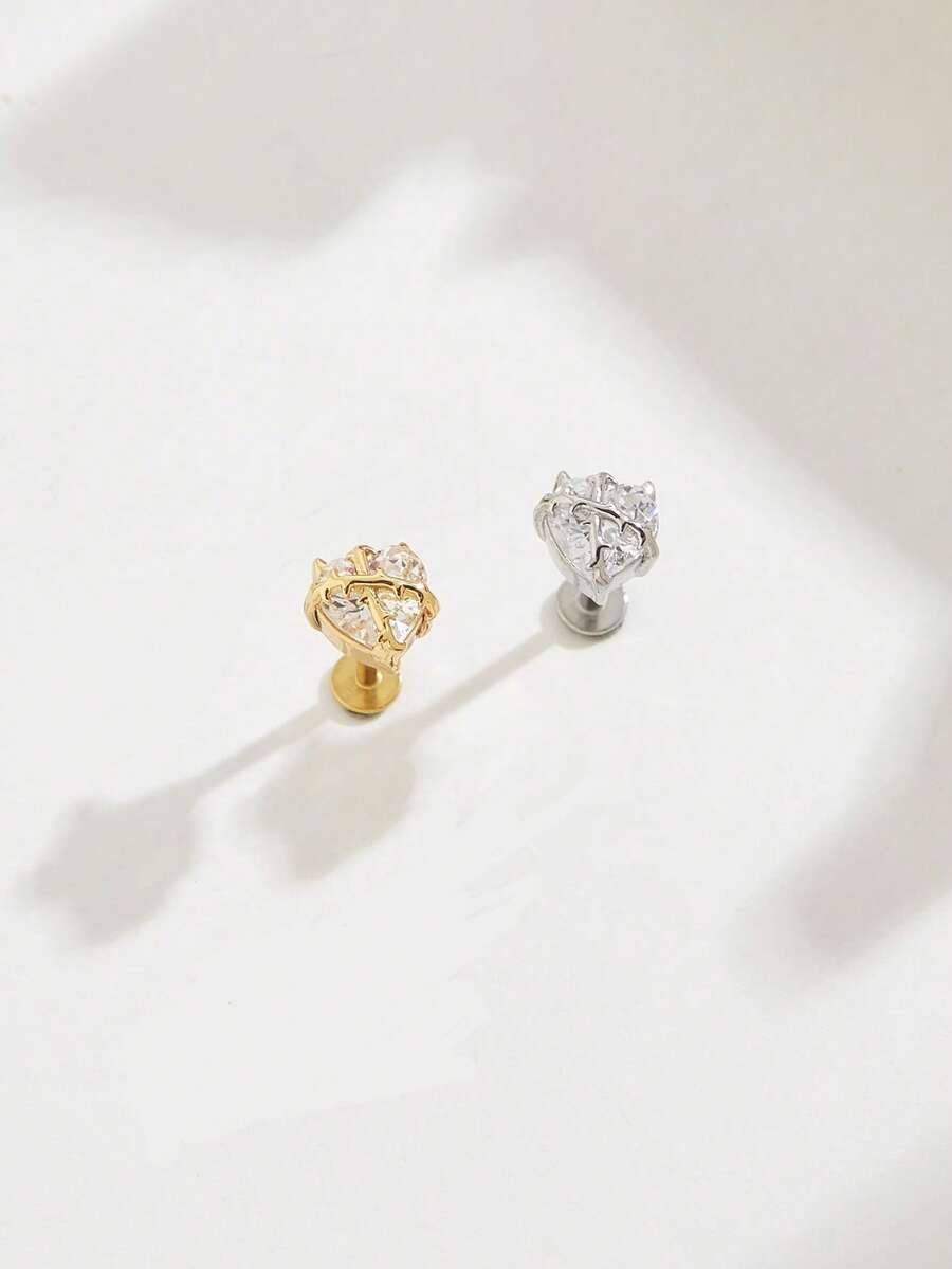 1pc Fashionable & Cute Punk Devil Heart Diamond Stainless Steel Earring, Suitable For Women's Daily Wear - Demon - View 1