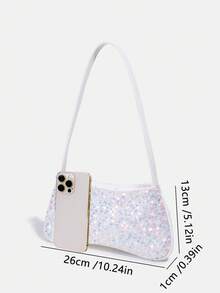 1pc Girl's New Fashion Sequin Elegant Shoulder Bag, High-End Baguette Bag, Fashionable Floral Sequin Baguette Bag, Evening Clutch, Wallet, Coin Purse, Black, White, Pink, Gold, Silver, Suitable For Daily, Party, Travel, Ideal Gift - Multicolor - View 7