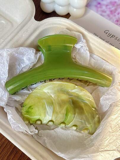 Set de 2 piezas de pinzas de garra de una pieza verde y pinzas de garra ovaladas con efecto tie-dye para mujer, accesorios de moda para el cabello, elegantes pinzas de unicolor minimalistas adecuadas para uso diario, casual, fiesta, playa, vacaciones, peinado, lavado de cara/cabello, maquillaje, accesorios de atuendo, para otoño/invierno/primavera/verano