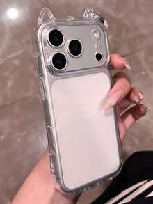 可爱天使翅膀波点软壳手机壳，兼容 17 Pro Max、17 Pro、17、16 Pro Max、16 Pro、16、15 Pro Max、15 Pro、15、14 Pro Max、14、13、12 Pro Max、11，白色简约 Y2K 女孩风格 - 貓耳透明殼 - 查看 7