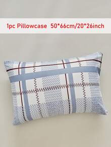 1/2pcs Blue Minimalist Plaid Printed Polyester Pillowcases, Soft Breathable Pillow Shams, Modern Throw Pillow Cover For Sofa Couch, Without Insert - Blue - View 16