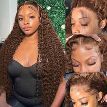 Uveous Chocolate Brown Jerry Curly Lace Front Wigs Human Hair 200 Density 13x4 HD Lace Frontal Wigs Kinky Curly Human Hair Wig For Women Pre Plucked With Baby Hair Natural Hairline 4# Brown Color - S4 - 查看 6