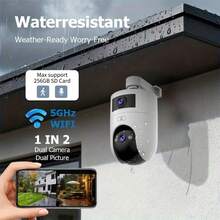 JOOAN FHD PTZ Wireless IP Camera 5G WiFi Dual Lens Dual Screen Camera Auto Tracking Babysitting Monitor Street Security Camera - Black and White - View 1