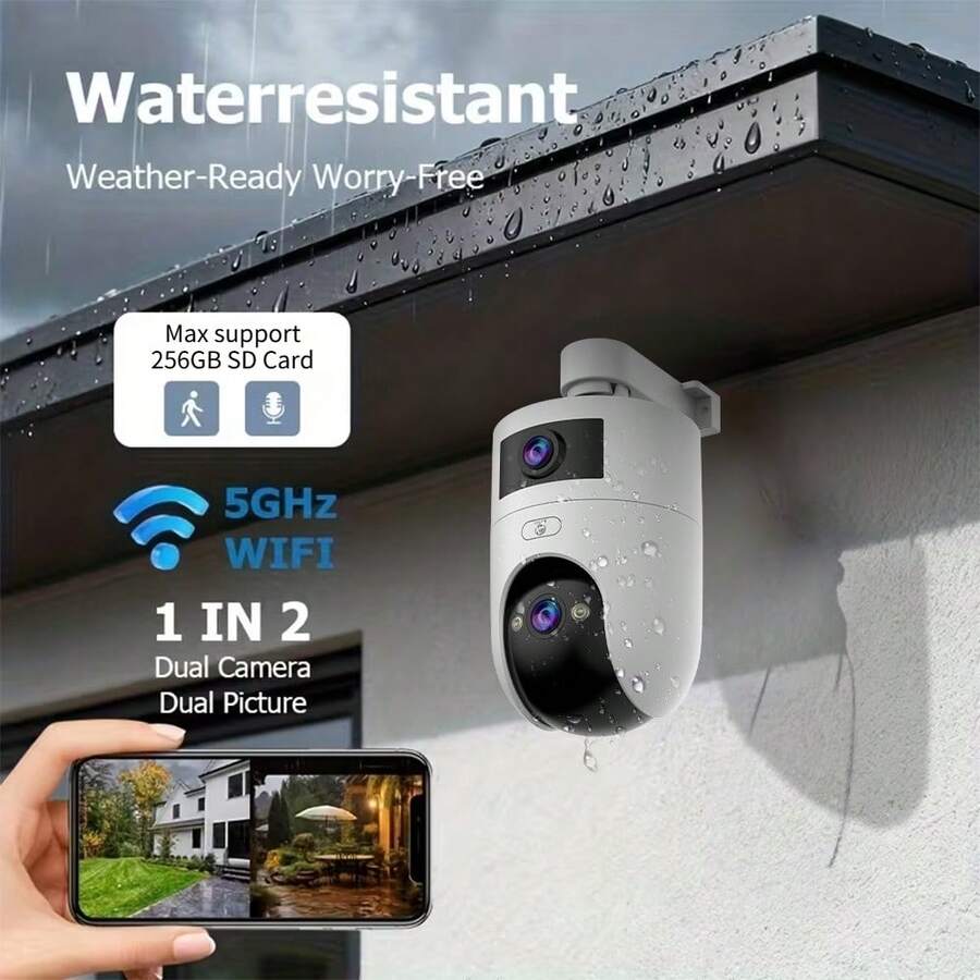 JOOAN FHD PTZ Wireless IP Camera 5G WiFi Dual Lens Dual Screen Camera Auto Tracking Babysitting Monitor Street Security Camera - Black and White - View 1