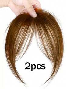 2片柔软合成纤维空气刘海接发片，隐形夹式刘海假发，适合女性日常和旅行使用 - 彩色 - 查看 9