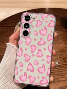 1pc Pink Leopard Print Heart Soft Phone Case Compatible With Huawei Honor, Redmi, Galaxy A04e/12/A13/A14/A34/A50/A52/A53/A54/S21/S22/S23/S24/S25/S25Ultra/S25FE/S26/S26 PLUS/S26 ULTRA/S26 EDGE, 6A/7A/8A, 12T/13T/15T/15T Pro - Clear - View 1