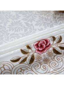 1pc Handmade Hollow Embroidered Floral Tablecloth, Pastoral Polyester Rectangular/Square Floral Tablecloth, Suitable For Dining Table, Coffee Table, Daily Home Decor And Wedding/Party/Holiday - Rose Red - View 8