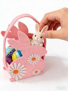 1个复活节兔子耳朵毛毡篮，可爱雏菊花礼品袋，复活节彩蛋寻宝游戏礼品袋，可重复使用的春季派对礼品桶 - 彩色 - 查看 5