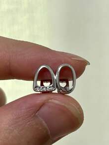 RACHELZ Vintage Tampas de Dente com Pedra CZ Dupla Oca para Mulheres e Homens, Jóias de Hip Hop, Braces de Zircônia Cúbica, Grades Dentárias Removíveis e Usáveis - Prata - Visão 5