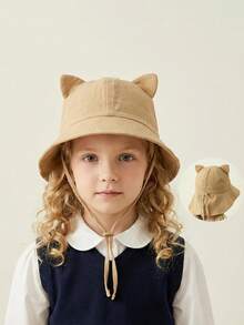 7-14岁儿童棉质披肩渔夫帽，欧美风新款猫耳渔夫帽，适合幼儿 - 1PC - 查看 1