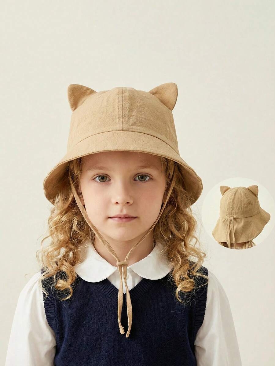 7-14岁儿童棉质披肩渔夫帽，欧美风新款猫耳渔夫帽，适合幼儿 - 1PC - 查看 1