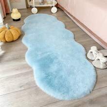 1pc Wavy Design Light Blue Bedside Rug, Faux Fur Rug, Asymmetrical Shape, 1-5cm Trimming Tolerance, Suitable For Sofa, Living Room, Bay Window, Corridor, Entrance, Bedroom, Soft & Comfortable - Baby Blue - View 2