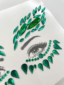 1pc Green Transparent Rhinestone Eye Jewels, Suitable For Music Festivals, New Year's Parties, Performances, Y2K Outfits, Glitter Rhinestone Face Decorations, Waterproof Long-Lasting Faux Rhinestone Stickers - Green - View 8